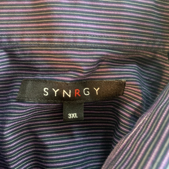 Synrgy Men's Long Sleeve Button Down Blue w Pink and White Pinstripe Sz 3XL - Picture 11 of 12